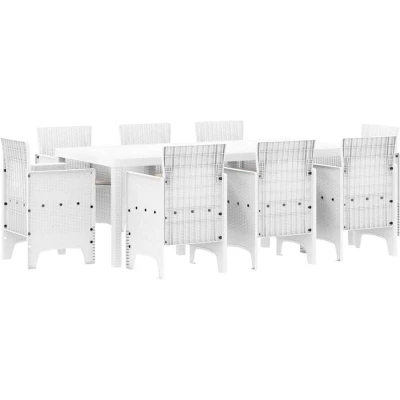 Image of vidaXL 9 Piece Garden Dining Set with Cushions, White Poly Rattan