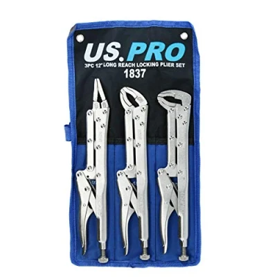 Image of 3pc Extra Long Nose 12 Adjustable Locking Pliers Mole Grips Straight 45 90
