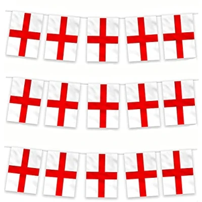 Image of 33ft/10m Fabric St Georges England English Bunting Polyester Banner 30 Flags For Street Party Football Rugby Cricket Day World Cup Decoration Support