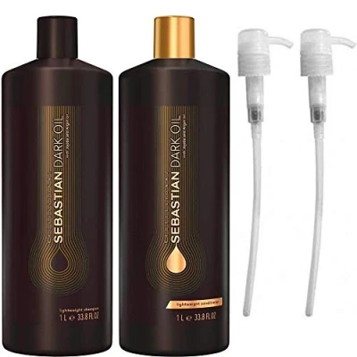 Image of Sebastian Professional Dark Oil Lightweight Shampoo 1000ml and Conditioner with pumps