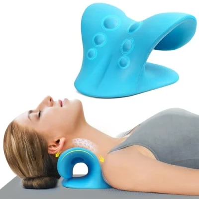 Image of Neck Stretcher for Pain Relief, and Shoulder Relaxer Cervical Traction Device Pillow Muscle Relax TMJ Relief (Blue)