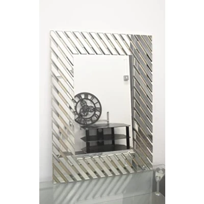 Image of Biznest Large Modern 75X100Cm Slide Border Silver Wall Mirror Decorative Mounted Hanging Bathroom Bedroom Livingroom Hallway Contemporary Home Decor