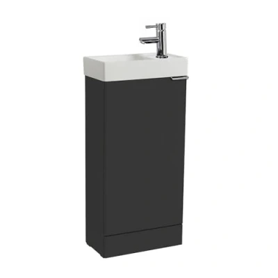 Image of Milano Lurus 400mm Black Grey Floorstanding Bathroom Vanity Unit Chrome Finger Pull Handle