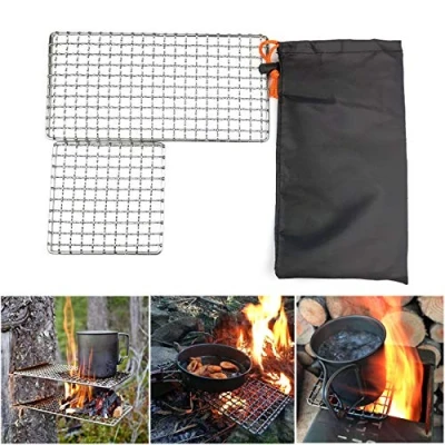 Image of Rayeeley 2 Pack Stainless Steel Mesh Camping Grill, Bushcraft Grills Backpacker Barbecue Grills, Campfire Cooking BBQ Grate, High Strength Outdoor Gear for Camping, Hiking, Backpacking