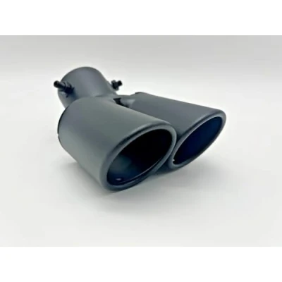 Image of Matt Black Twin Stainless Steel Rolled Tip Exhaust 65mm Exit Fit 30mm 60mm