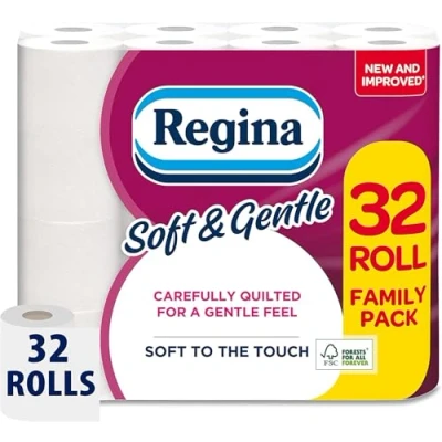 Image of Regina Soft &amp; Gentle Toilet Tissue 32 Rolls, 200 Sheets per Roll, 2 Ply Sheets, Carefully Quilted for a Feel, Paper to the Touch, FSC Certified Product