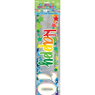 Image of Unique Party 55897 9ft Foil Rainbow Stars Happy 70th Birthday Banner