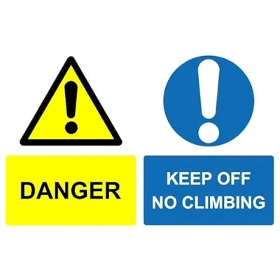 Image of Danger keep off no climbing safety sign Self adhesive sticker (300mm x 200mm)