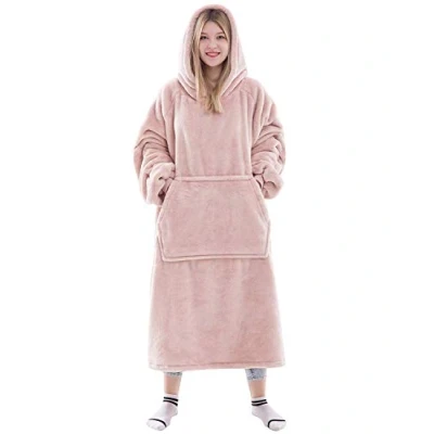 Image of Waitu Wearable Blanket Sweatshirt for Women and Men, Super Warm Cozy Big Hoodie, Thick Flannel with Sleeves Giant Pocket Pink