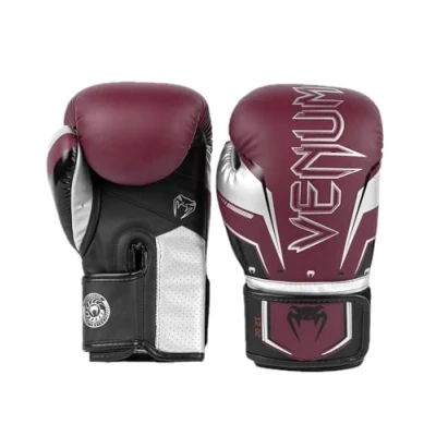 Image of Venum, Elite Evo Boxing Gloves, Unisex Adult, 10 Oz, Burgundy/Silver