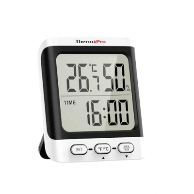 Image of ThermoPro TP152 Hygrometer Indoor Thermometer, Desktop Digital Baby Room Thermometer with Temperature and Humidity Monitor, Accurate Gauge Clock