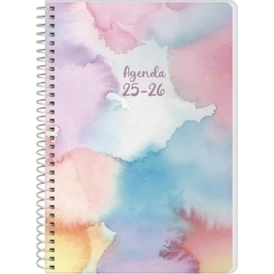 Image of Q Kalon School Planner 2025 2026 Week to View, A5 Size (15x21 cm), Spanish and English, September June, Spiral Binding, Flexible Cover with Protective Plastic Stain