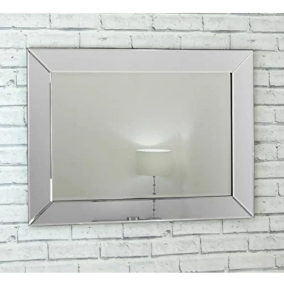 Image of Biznest All Glass Bevelled Mirror Silver Style Wall Bathroom Hallway 80x60cm