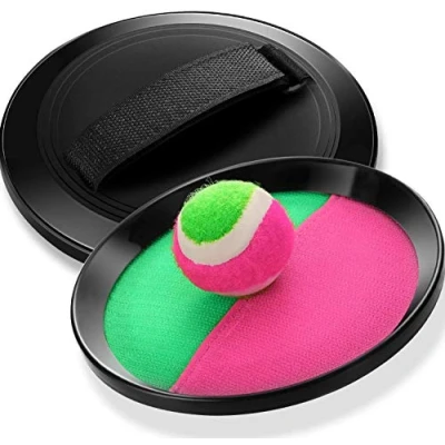 Image of Toss and Catch Ball Set with Two Velcro Paddle Discs Tennis Ball, Fun Outdoors Garden &amp; Beach Toy Game for the Whole Family, Develops Hand eye Coordination (Beach It Game, 1 Set)