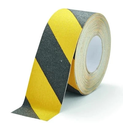Image of Durable DURALINE GRIP Non Slip Floor Tape Self Adhesive Marking with 75mm Thickness and 15 Metres in Length Ideal for Stairs, Ramps, etc. Yellow &amp; Black