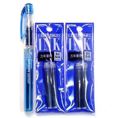 Image of Platinum Fountain Pen, New Preppy, Fine Nib, Blue Black(PSQ 300#3) + Ink Cartridges SPN 100A#3 (Blue Black) Set (Japan Import) [Komainu Dou Original Package]