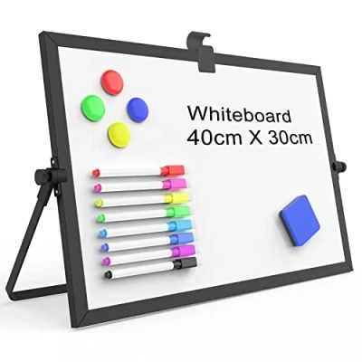 Image of OWill Black Dry Erase Whiteboard, 30 X 40 cm Mini Magnetic Desktop Whiteboard with Stand, Small A3 &amp; Portable Double Sided Easel for Drawing in School Home