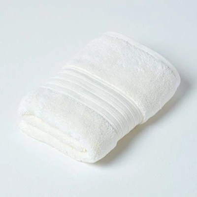 Image of HOMESCAPES Luxury Cream Soft 100% Supima Cotton Hand Towel Zero Twist Super Absorbent &amp; Fluffy 550 GSM Thick Plain Guest
