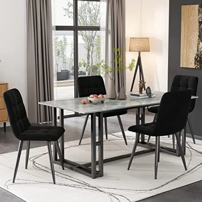 Image of ModernLuxe Dining Chairs Set of 4, Modern Vanity Chair with Metal Legs, Upholstered for Living Room Room, Velet Backrest, Accent Occasional Kitchen Chairs, Black