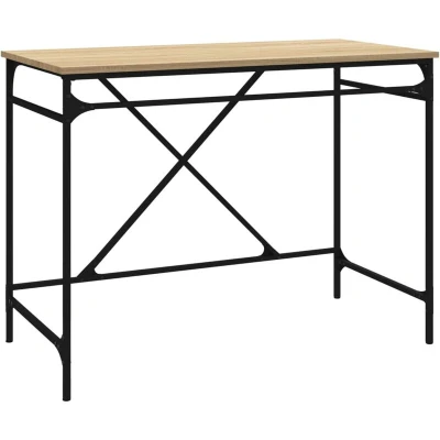 Image of vidaXL Desk Sonoma Oak 100x50x75 cm Engineered Wood and Iron