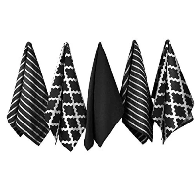 Image of Penguin Home Premium 100% Pure Cotton Tea Towel for Kitchen, Set of 5 Kitchen Towels, Soft &amp; Durable Cloths Set, Machine Washable, 65 x 45 cm Colour Black