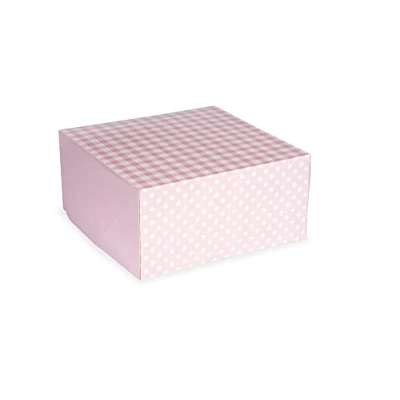 Image of Anniversary House 10 inch Pink Cake Box, Gingham and Polka Dot Print, 1 Pack, Strong, Sturdy, 12.7 x 26 CM, J165