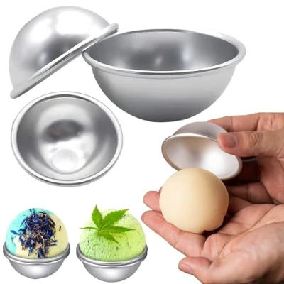 Image of DXIA Metal Bath Bomb Moulds, 6 Pieces DIY Soap Moulds Set, Cake Candle Crafting Aluminium Ball Shape, 3 Size Molds for Bombs Handmade Soaps &amp;