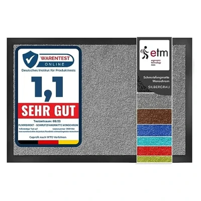 Image of etm Dirt Trapper Door Mat Entrance Monochrome (Grey, 60 x 90 cm) Indoor &amp; Outdoor Doormat, Washable Front Non Slip Backing Super Absorbent Floor Rug Barrier