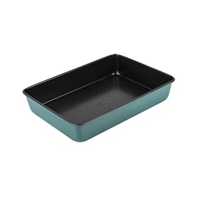 Image of Prestige x Nadiya Roasting Tin Non Stick Deep Large Baking Tray 33cm 23cm, Durable Steel, Dishwasher Safe Bakeware, Blue/Black, 13&quot; 9&quot;, Teal