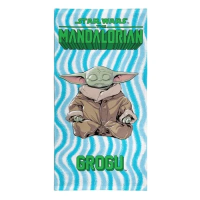Image of CnA Stores Star Wars The Mandalorian Baby Yoda Grogu Bath Beach Towel 100% Cotton , Size 140cm x 70cm, Blue, Green