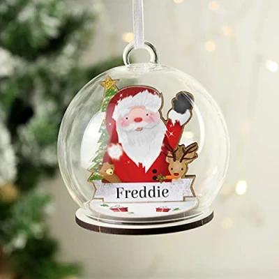 Image of Custom Personalised Wooden Santa Glass Christmas Tree Bauble Decoration