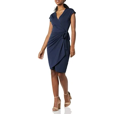 Image of Amazon Essentials Women&#039;s Classic Cap Sleeve Wrap Dress (Available in Plus Sizes), Navy, 5XL
