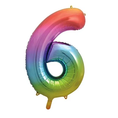 Image of 6 Shaped Rainbow Foil Balloon (86cm) Perfect for Celebrations, Party Decor, Birthday, And More 1 Pc
