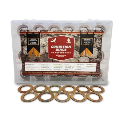 Image of Galdor&#039;s Guild DND Condition Markers &amp; Spell Effects 90 Wooden Rustic Rings for 5 Player Games Compatible with Dungeons Dragons Accessories Token Miniatures Tracker RPG Status