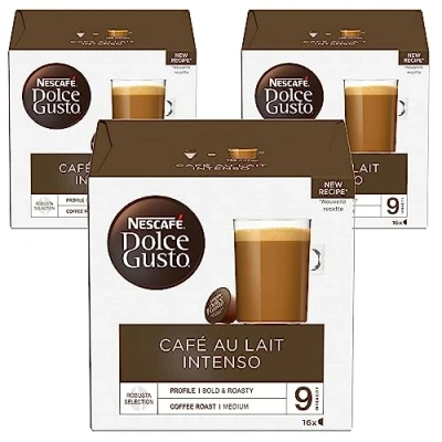 Image of NESCAFÉ Dolce Gusto Cafe Au Lait Intenso Coffee Pods, 16 Capsules (48 Servings, Pack of 3, Total 48 Capsules)