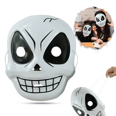 Image of HOVUK Chilling Skeleton Mask, Halloween Face Mask for Kids, Haunting Plastic Cosplay with Elastic Band, One Size Kids
