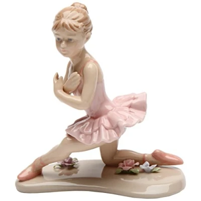 Image of Cosmos Gifts 20863 Ballerina in Pink with Knee Down Ceramic Figurine, 4 1/2 Inch