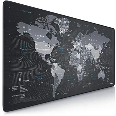 Image of CSL Computer TITANWOLF XXL Speed Gaming Mouse Mat, 900 x 400 mm, Table Large Size, Improves Precision and Speed, Non Slip, Design World Map Wolf Head