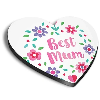 Image of 1 x Heart MDF Magnets Best Mum Mother Mummy Flowers 44275