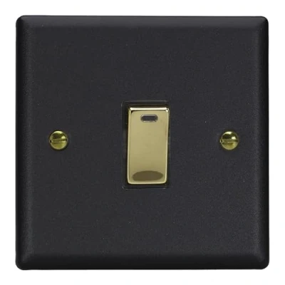 Image of Varilight Vogue Collection Matt Black 1 Gang 20 Amp Double Pole Rocker Switch + Neon Indicator Light