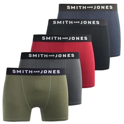 Image of SMITH &amp; JONES mens boxers multipack of 5, stretch cotton men’s boxer shorts, comfortable underpants for men, colourful and black underwear trunks, multi pack man briefs(S, Cedar)