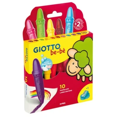 Image of GIOTTO be bè Wax Crayons, 10 Assorted Colours Pack, Large, Perfect for Young Kids