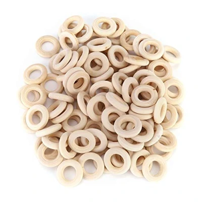 Image of 100pcs Unfinished Wooden Rings, 25mm Natural Ring Baby Teething Rings DIY Accessories for Craft Pendant Connectors Jewelry Making