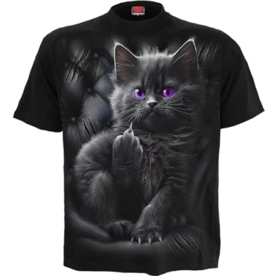 Image of Spiral Cattitude Front Print T Shirt Black S