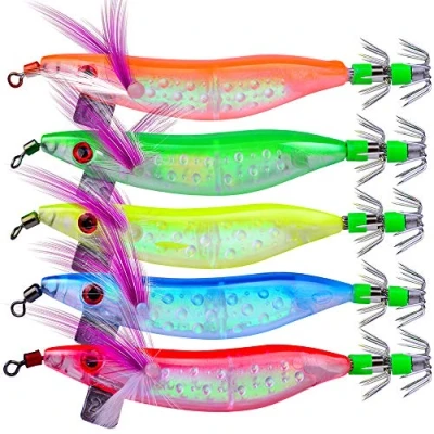 Image of OriGlam 5pcs Luminous Saltwater Fishing Lures, Squid Octopus Shrimp Bass Lure Baits Bait, for Freshwater and