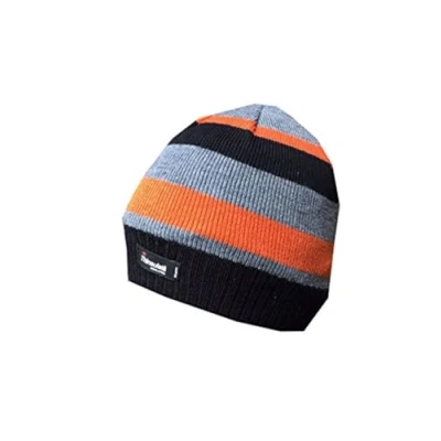Image of RockJock Boys Striped Thinsulate Thermal Beanie Fleece Lined Winter Hats Warm Fashion (Orange)