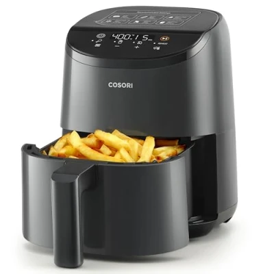 Image of COSORI Small Air Fryer, 2L, Led Touch control Display, 900W, 53% Faster, Nonstick and Dishwasher Safe, 30 Online Recipes, Low Noise, 97% Less Oil, Black