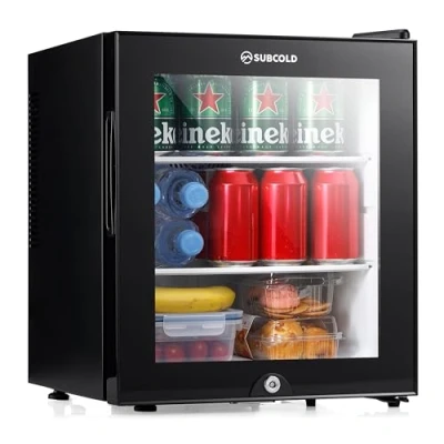 Image of Subcold Aire30 G LED Mini Fridge 30L Table Top Model Quiet Frost Free for Bedrooms &amp; Hotels Lockable with Glass door interior light (Black)