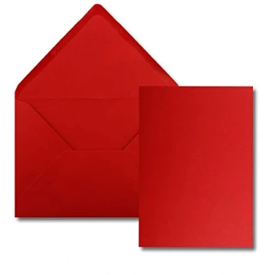 Image of Set of 25 Cards with Envelopes DIN A5 Single Cards, Rose Red, 14.8 x 21 cm C5 Envelopes, 15.4 22 Wet Adhesive