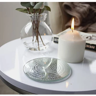 Image of Marco Paul 10cm Silver Mirrored Candle Plate Decorative Coasters Home Decor Accessories Holders Coffee Table Mirror Tray Living Room